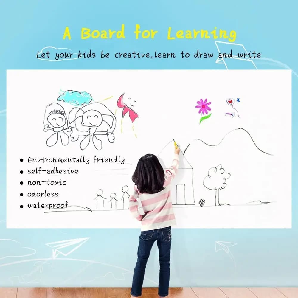 Dry Erase Whiteboard Sticker Vinyl Sticker, Self-adhesive & reusable White Board Peel Stick for School,Office,Home,Kids Drawing