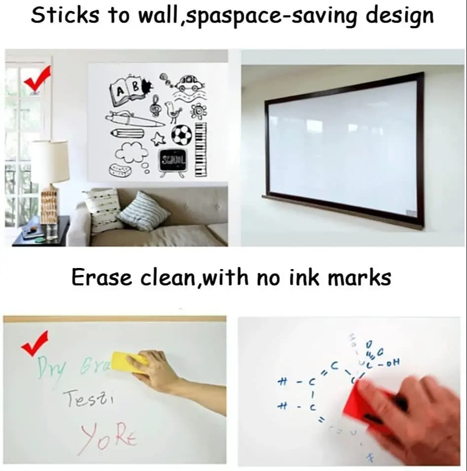 Dry Erase Whiteboard Sticker Vinyl Sticker, Self-adhesive & reusable White Board Peel Stick for School,Office,Home,Kids Drawing
