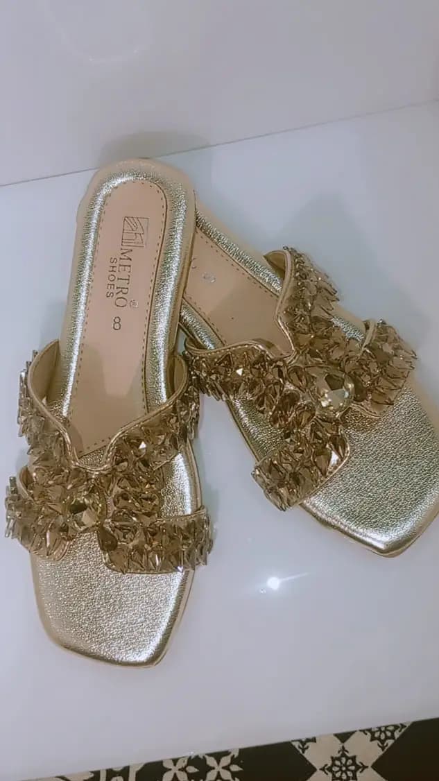 Womens Golden Bow Flat Sandals | Stylish Party Wear
